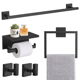 TURS 5-piece matte black bathroom hardware set with towel bar for organized spaces.