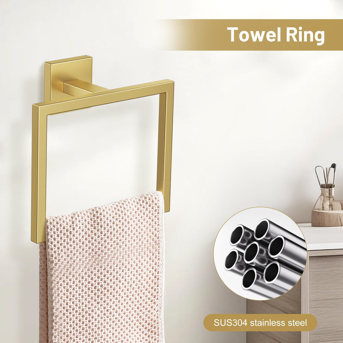 TURS Brushed Gold 5-Piece Set two coat hooks for towels and robes