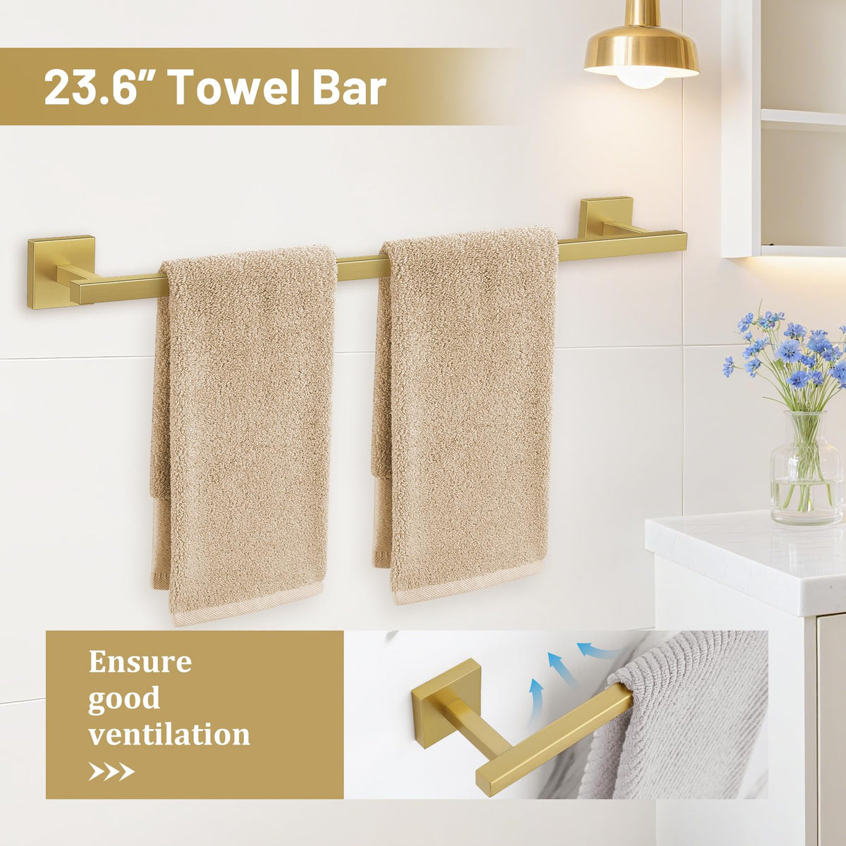 TURS Brushed Gold 5-Piece Set towel ring for neat towels