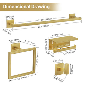 TURS Brushed Gold 5-Piece Set wall-mounted display in modern bathroom