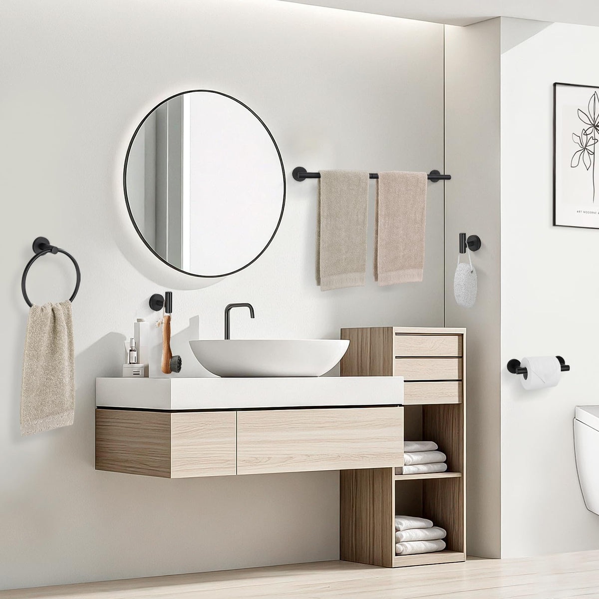 TURS modern round design enhances any bathroom style with a cohesive look