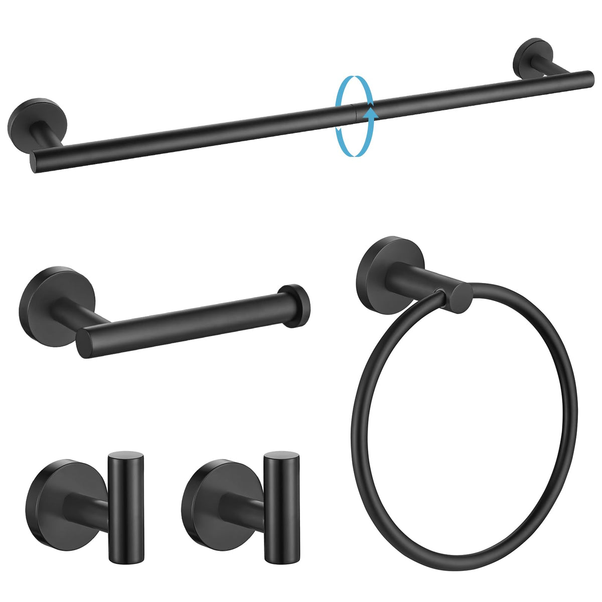 TURS matte black towel bar 23.6 inches for sturdy bathroom organization.