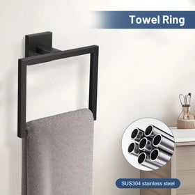 TURS towel ring in matte black keeps towels within reach.