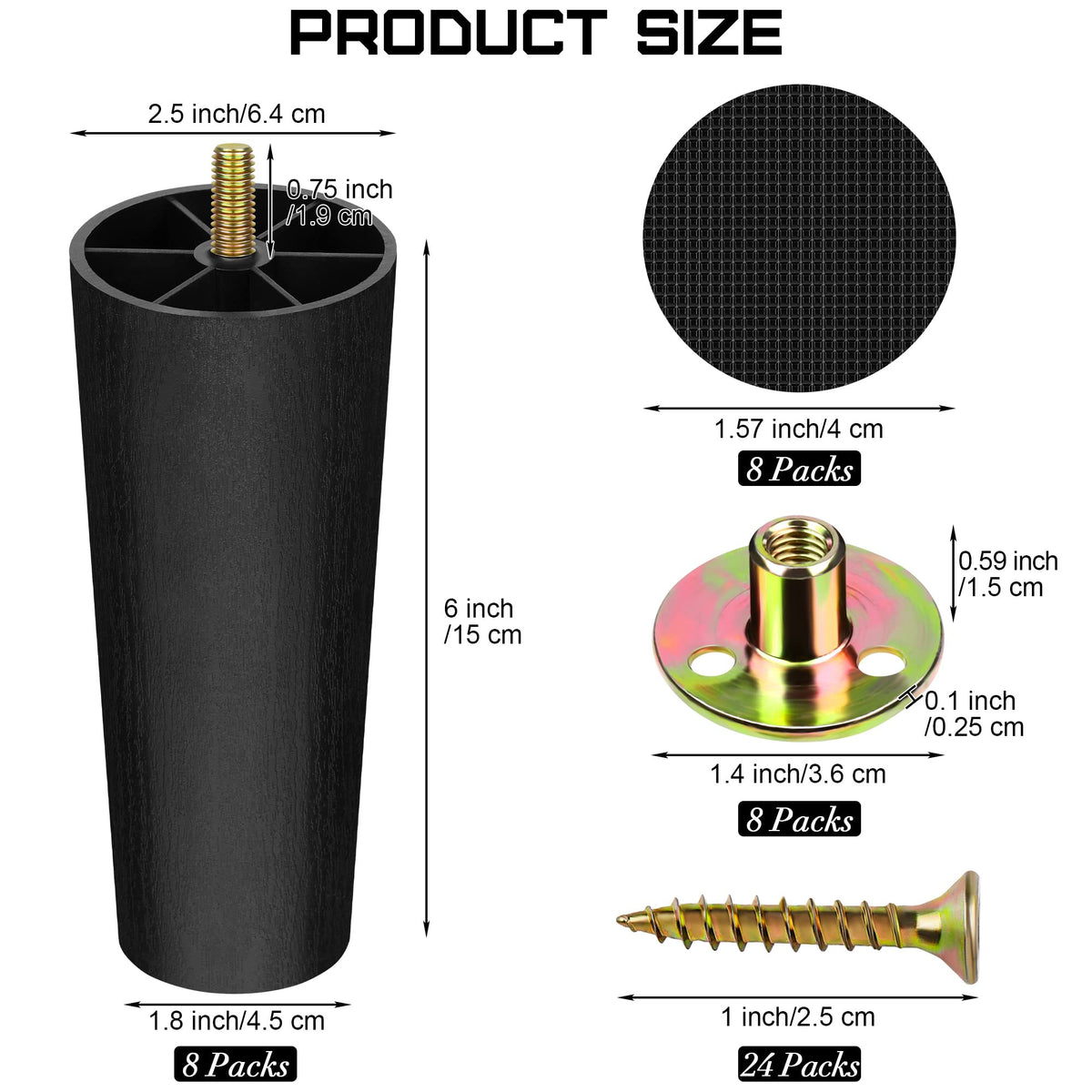 Turstin M8 T-nuts and screws for secure leg installation.