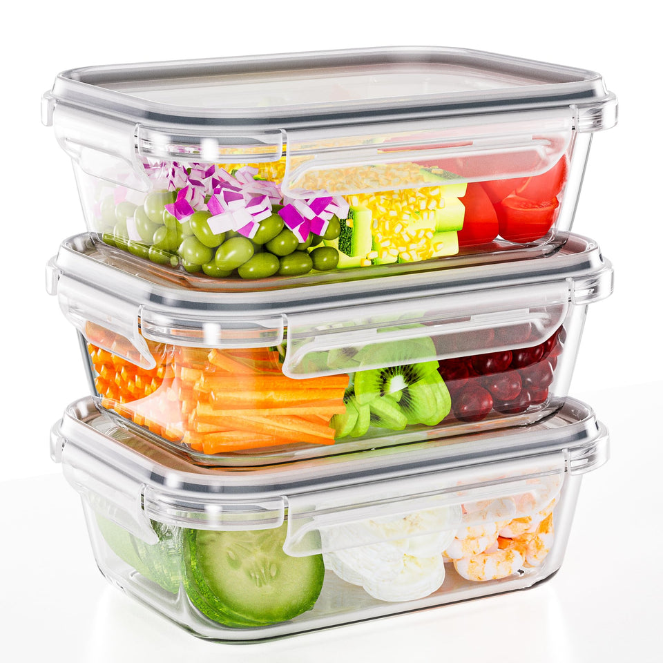 TUSEASY borosilicate glass containers with lids, 35 oz, ideal for meal prep and leftovers.