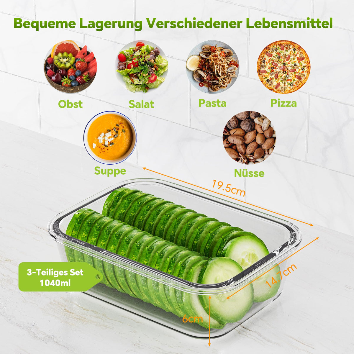 TUSEASY stackable glass meal prep containers save fridge space and keep contents visible.