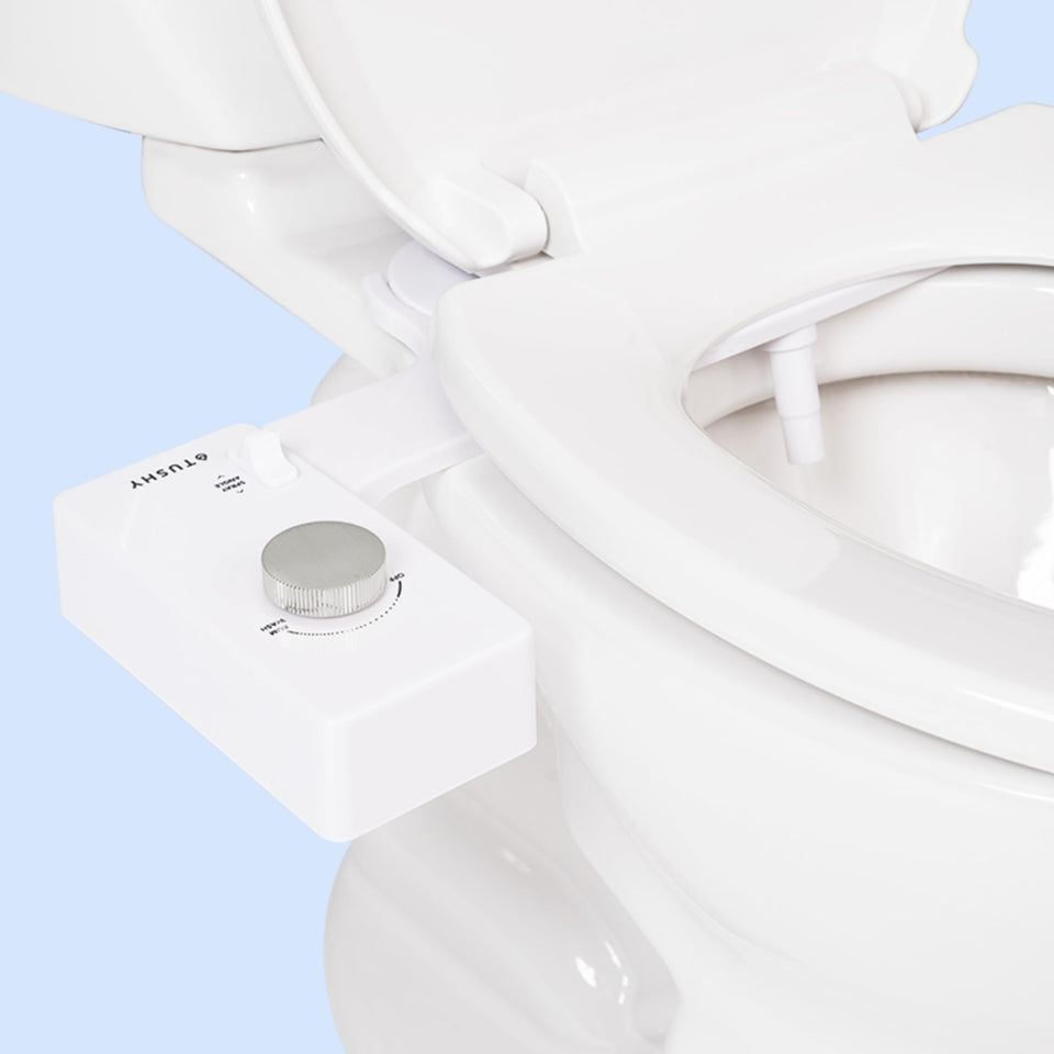 TUSHY Classic 3.0 bidet seat installation view, brushed nickel finish for easy setup.