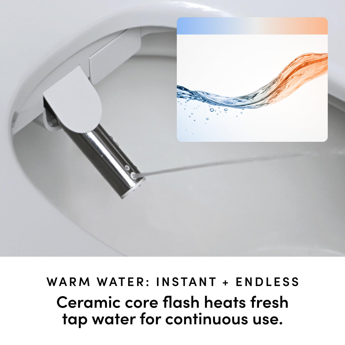 TUSHY Cloud+ shows instant warm water with four thermal settings.