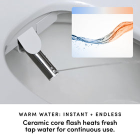 TUSHY Cloud+ shows instant warm water with four thermal settings.