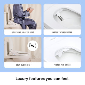 TUSHY Cloud+ integrated night light softly illuminates the bathroom.