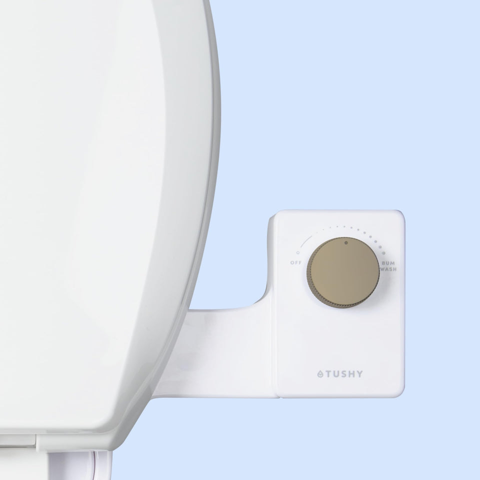 TUSHY Fresh Cool Water Bidet attachment closeup shows refreshing spray and simple setup.