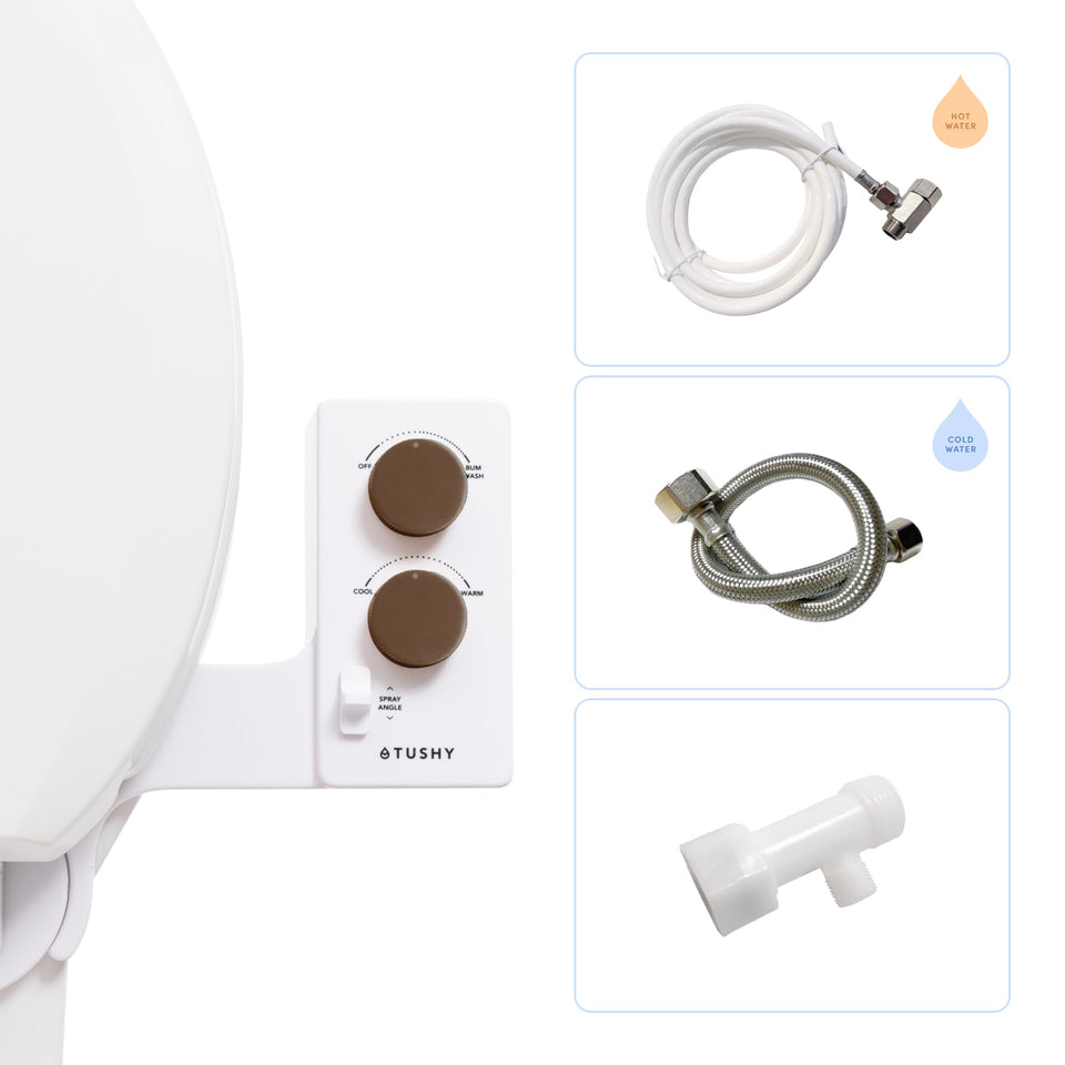 TUSHY spa setup with sink connection enabling temperature-controlled cleansing