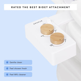 TUSHY Spa temperature control dial shows warm to cool water options.