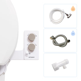 TUSHY Spa bidet near sink demonstrates universal fit for easy installation.