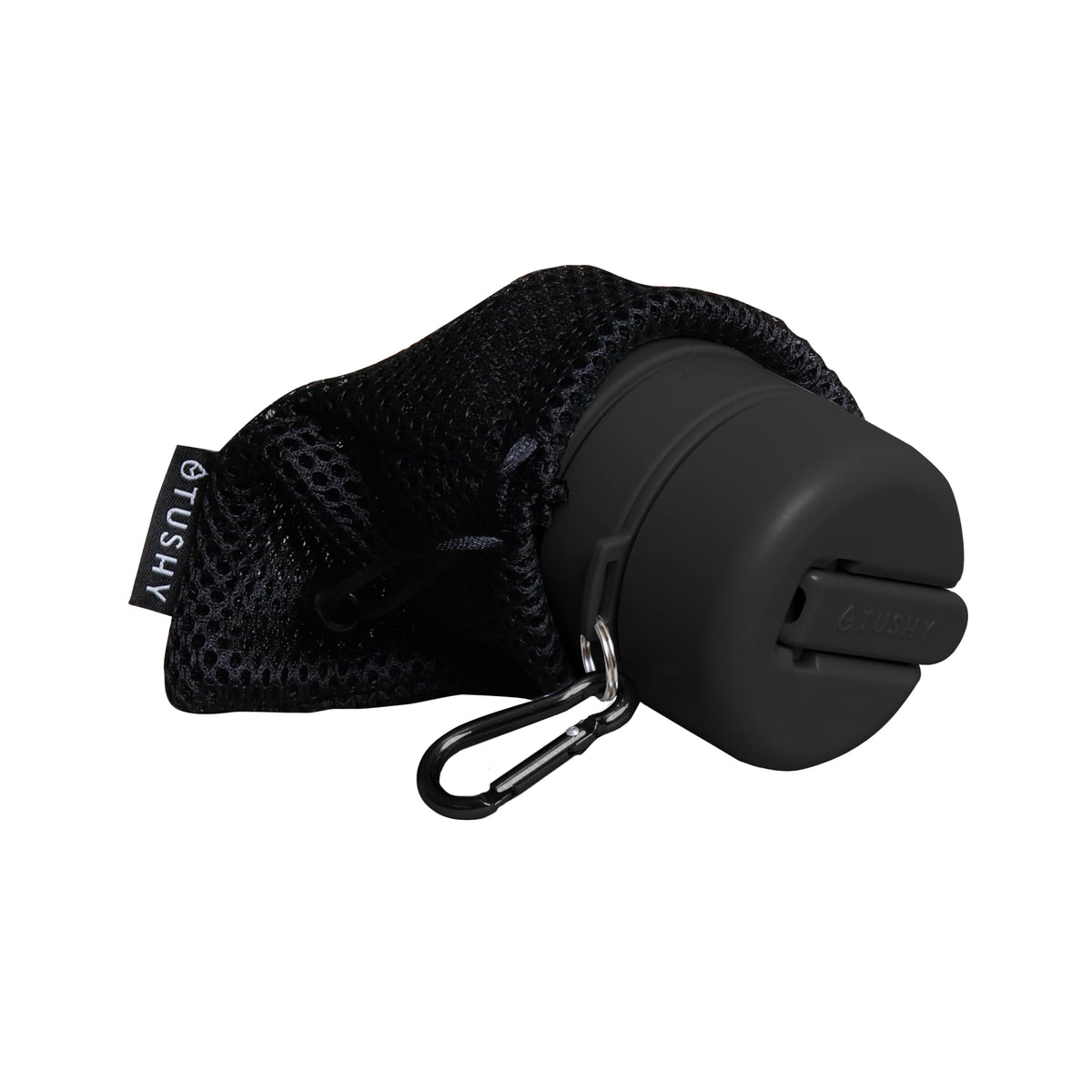 TUSHY Travel Bidet carabiner hook attaches to bags for travel.