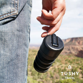 TUSHY Travel Bidet compact design fits into small backpacks.