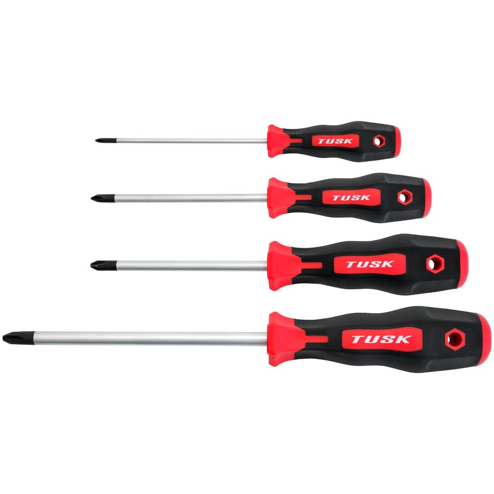 TUSK JIS screwdriver set with four magnetic tips for quick bit pickup.