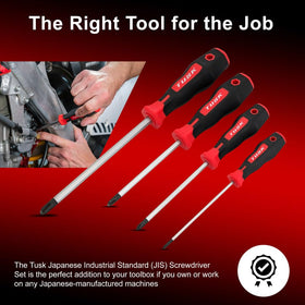 TUSK JIS screwdriver ergonomic molded grips for comfortable long use.