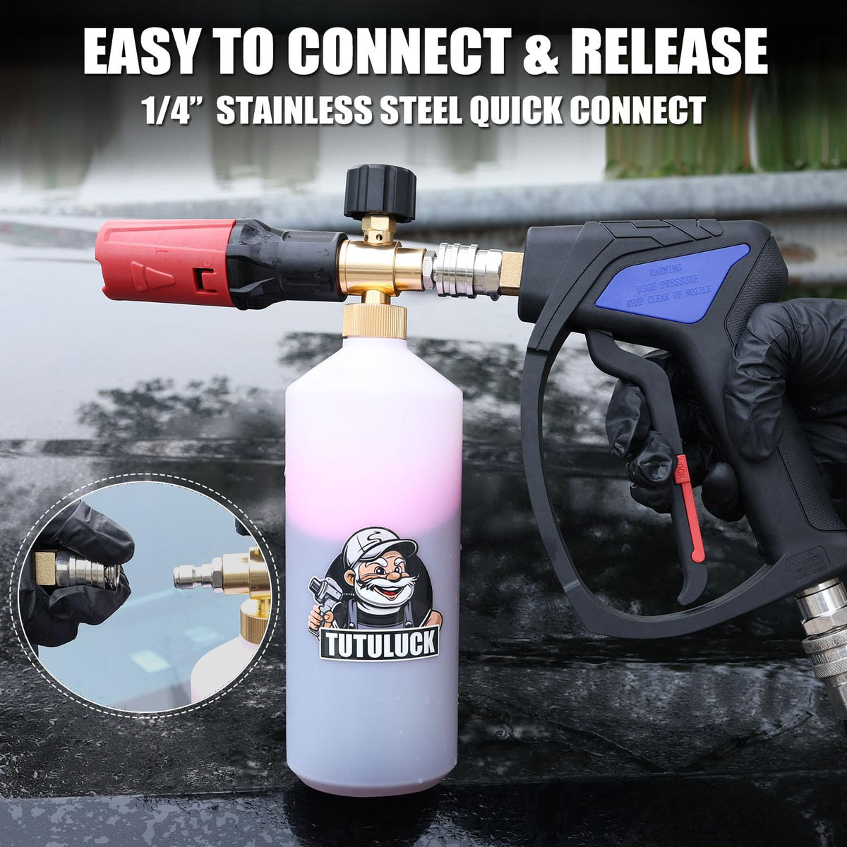 TUTULUCK 25-degree rubber nozzle delivers broad, balanced spray.