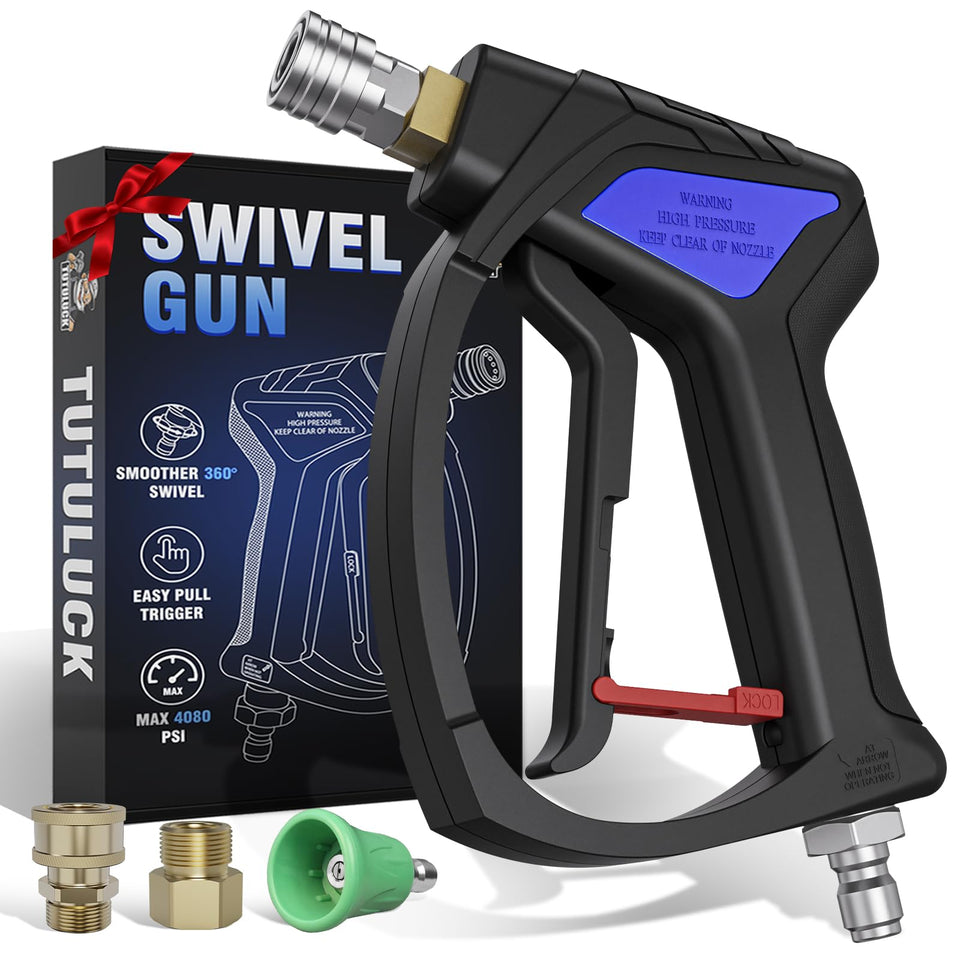 TUTULUCK short pressure washer gun with smooth swivel for easy maneuvering.