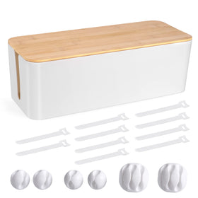 TuweChen cable box with wooden lid hides wires and adds decor.