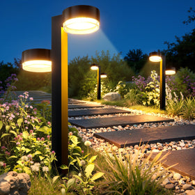 TuyLuxe Brighter Solar Pathway Light with dual heads illuminating outdoor path