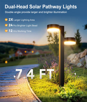 Two-headed TuyLuxe solar path light design for broader coverage along a walkway