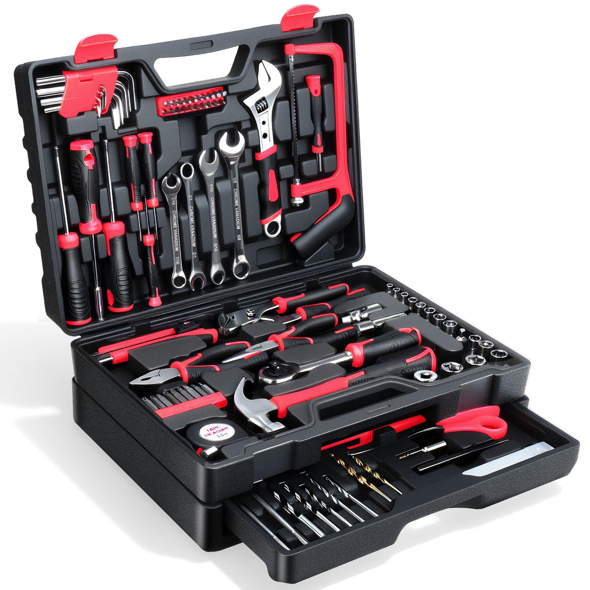 TVERIM tool set in red case for home repairs and DIY projects