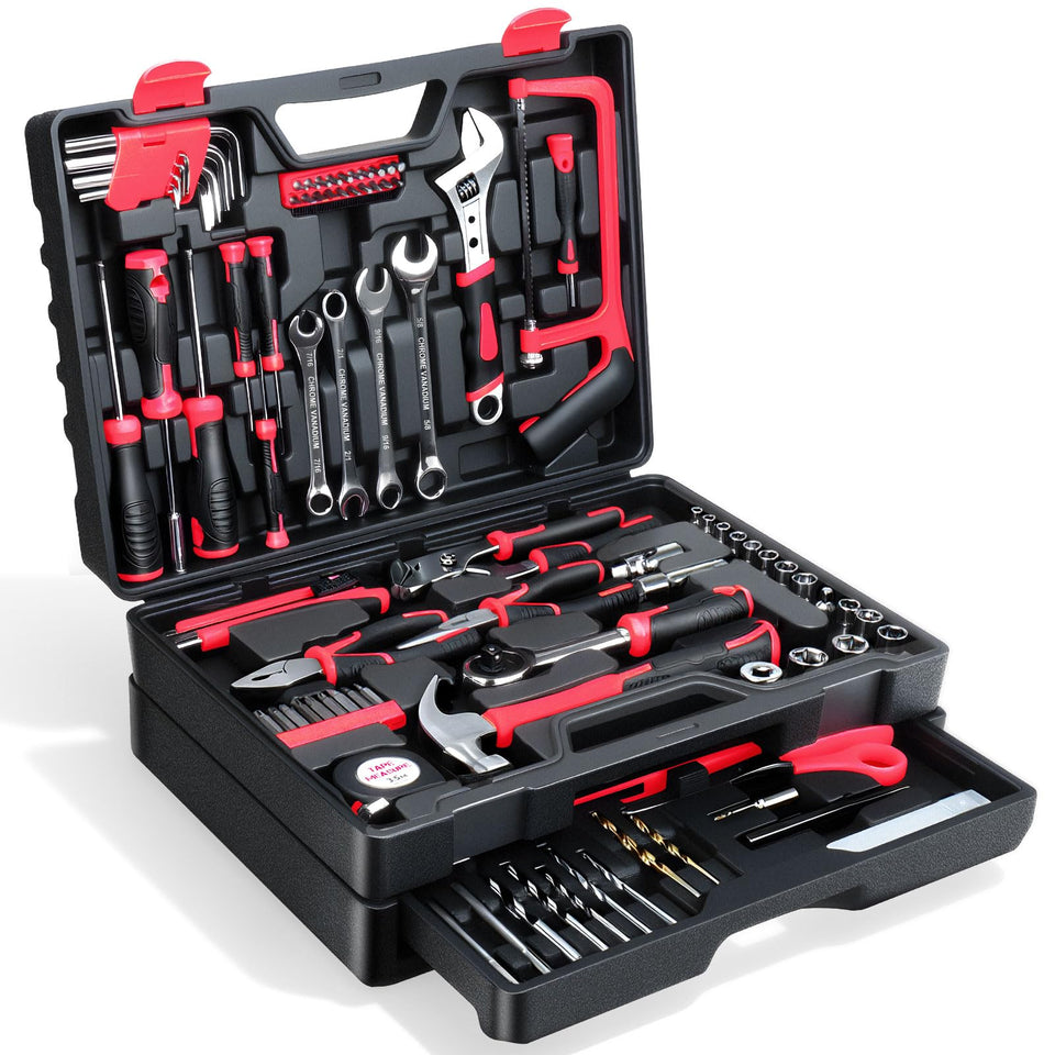TVERIM tool set in red case for home repairs and DIY projects