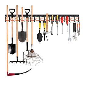 TVKB all-metal garden tool organizer backboard keeps tools supported on the wall.