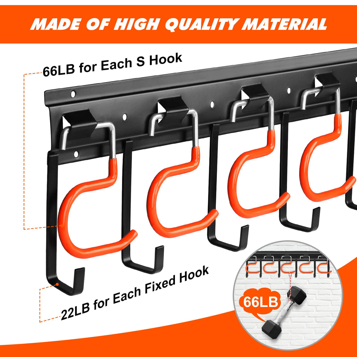 TVKB heavy-duty L-hooks support up to 33 pounds for reliable tool hanging.