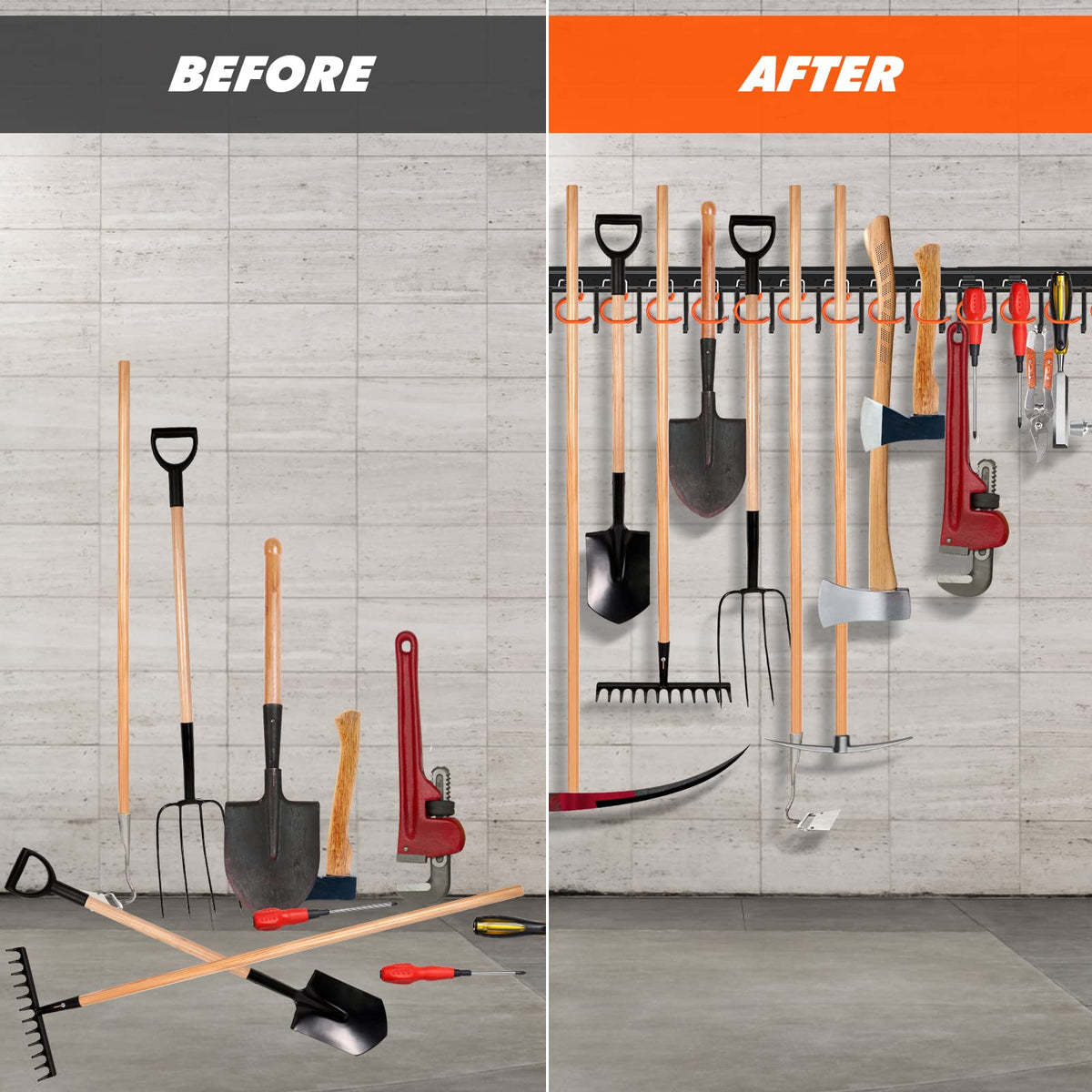 TVKB rubber-coated S-hooks prevent tool damage during hanging.