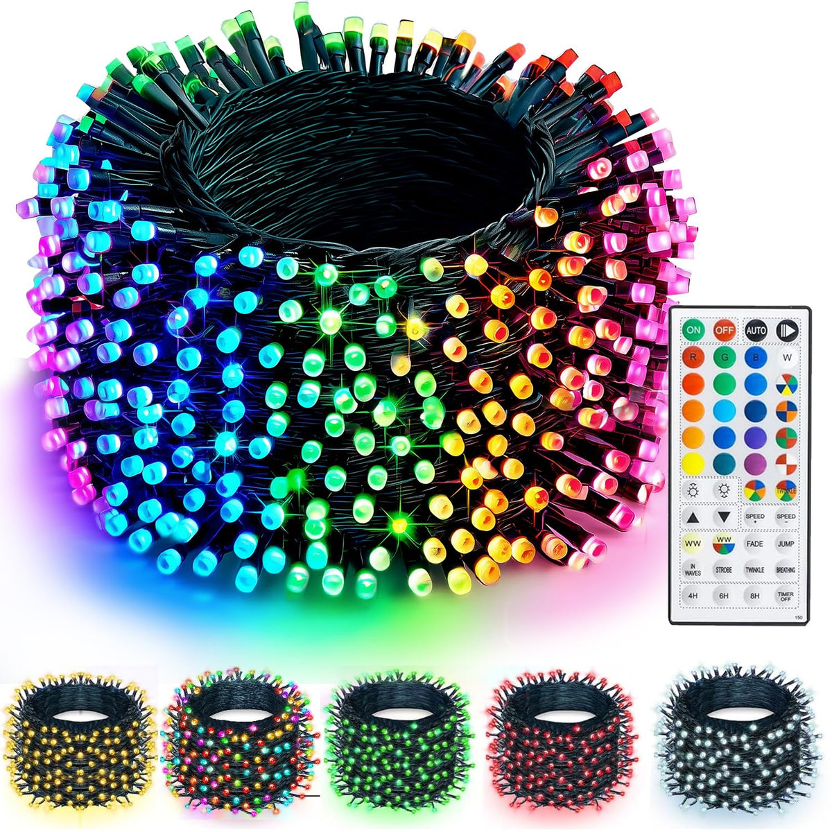 TW SHINE color-changing Christmas lights with 66 ft length and 200 LEDs for festive ambience.