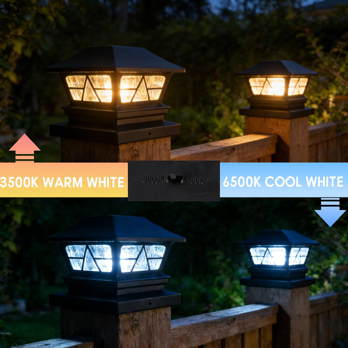 TW SHINE solar post cap light night scene shows IP65 waterproof protection