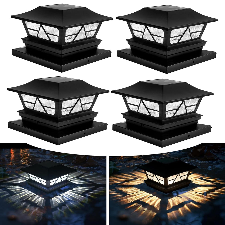 TW SHINE solar post cap light on a wood post for outdoor nighttime visibility.