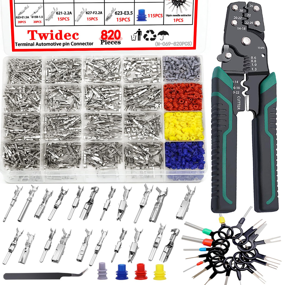 Twidec 820PCS car terminal kit with 21 types for reliable auto wiring connections.
