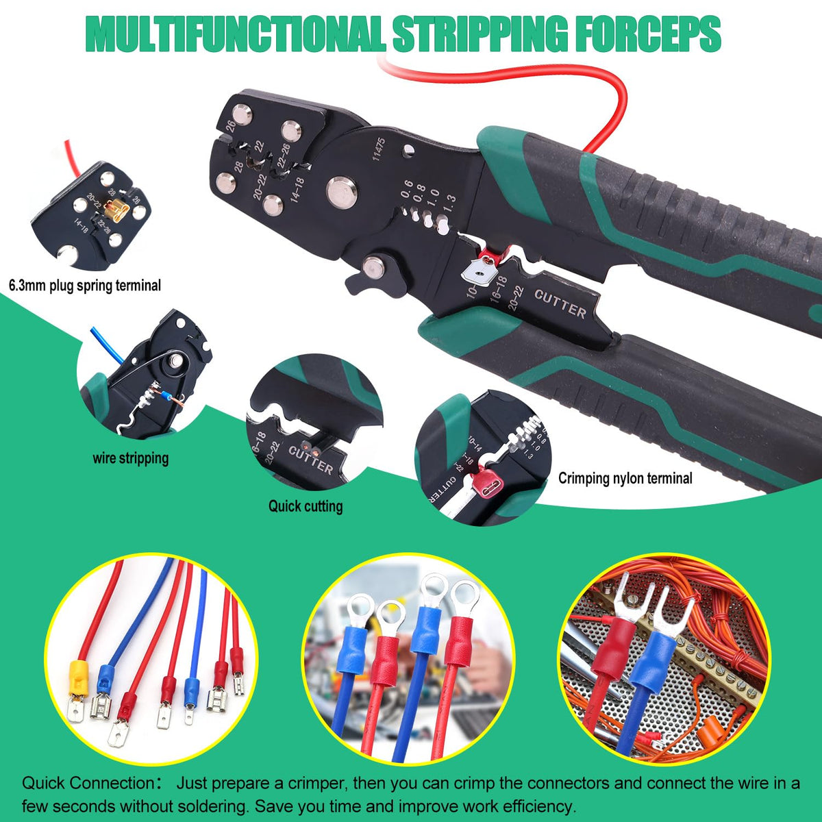 Twidec crimp tool with stripper shown for clean, precise crimps.