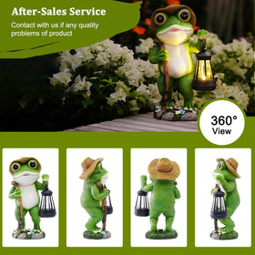 Twinbling frog garden figurine on patio adds gentle illumination.