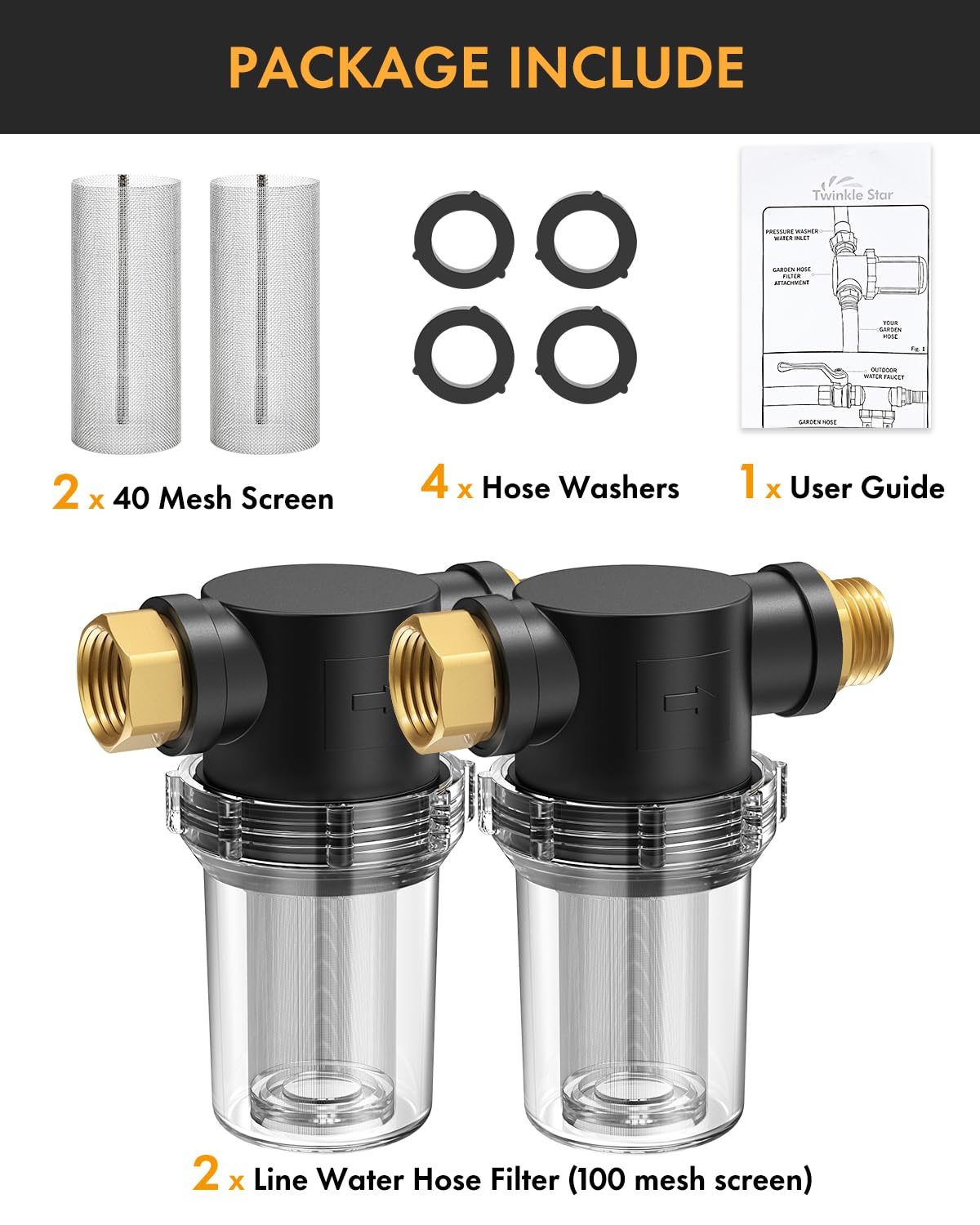 Twinkle Star installation shows easy connection to faucet or pressure washer inlet.