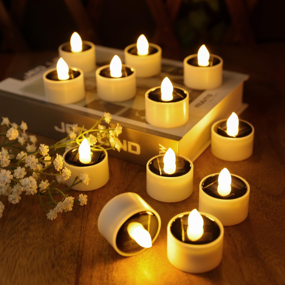 TWINKVILLA solar tea light outdoor-warm-white-glow for garden ambiance