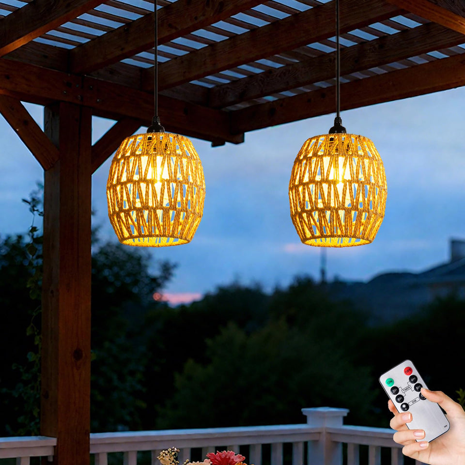 TWINKVILLA battery-operated chandelier with egg shape for wireless ambient outdoor lighting.