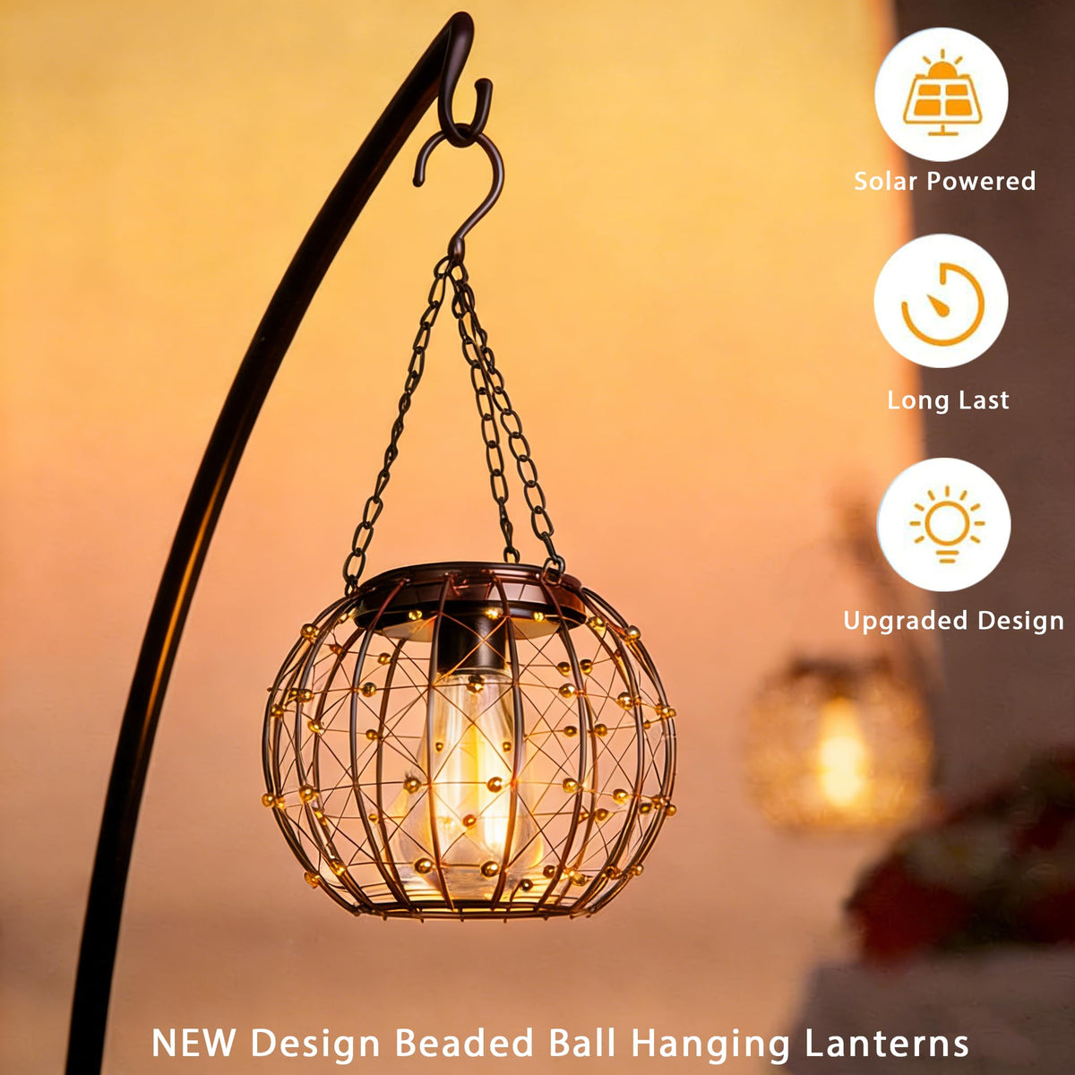 TWINKVILLA beaded copper ball shade lantern adds decorative light patterns to gardens.