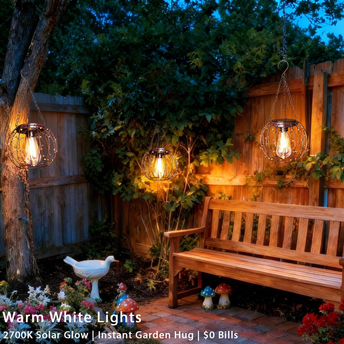 TWINKVILLA easy-hook installation for quick, wiring-free outdoor lighting setup.