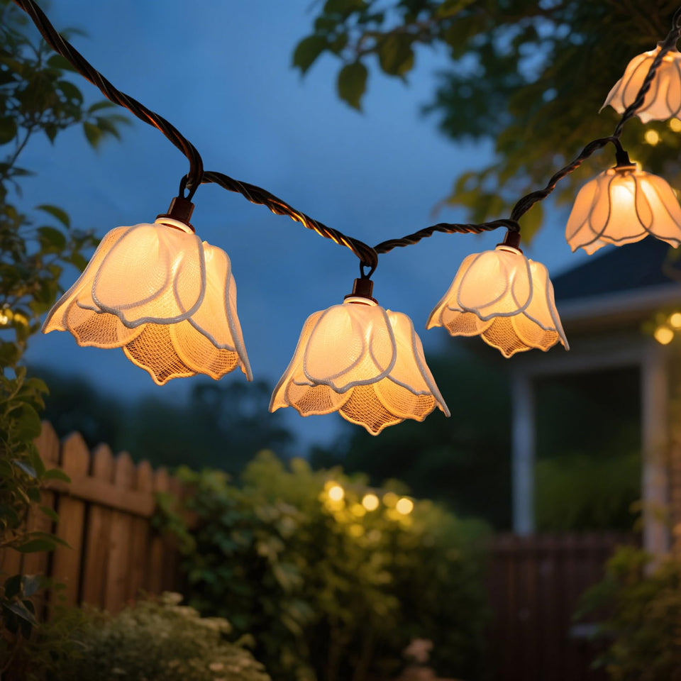 TWINKVILLA flower garland lights create a romantic outdoor ambiance.