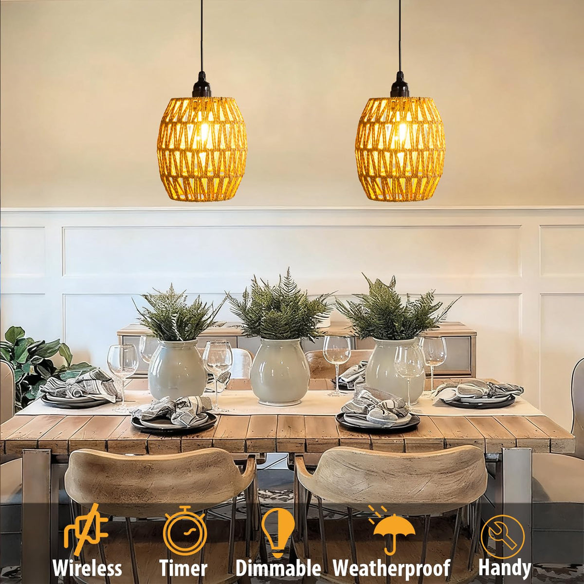TWINKVILLA handwoven natural rattan chandelier elevates boho decor in any space.
