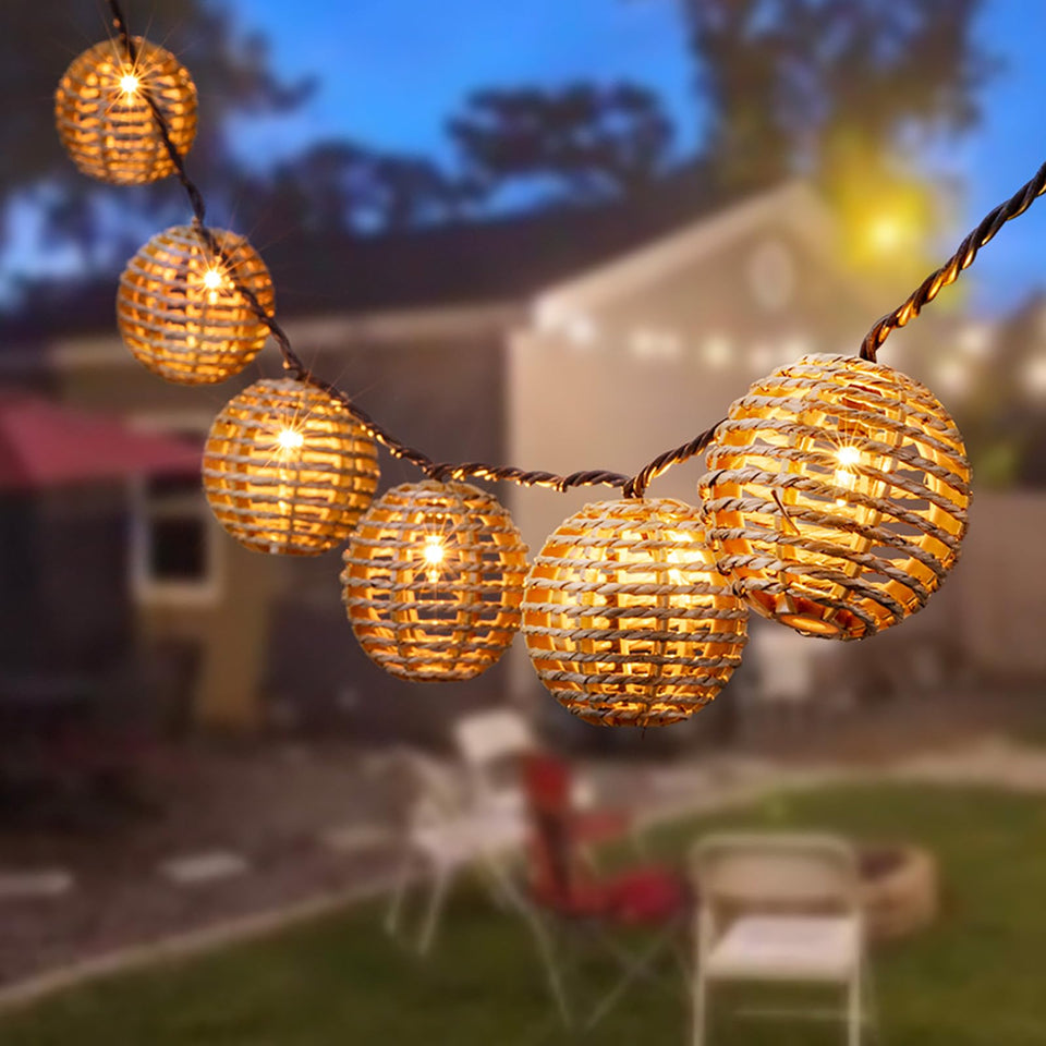 TWINKVILLA seagrass rattan ball light for cozy boho decor and ambient glow