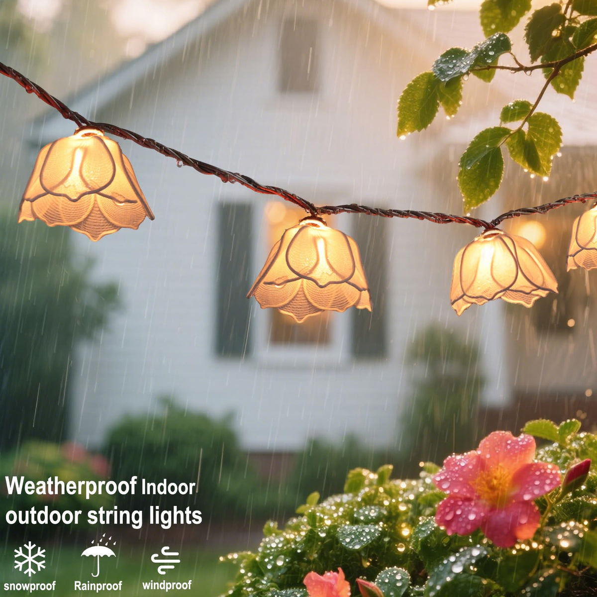 TWINKVILLA shatterproof floral covers for safe outdoor lighting.