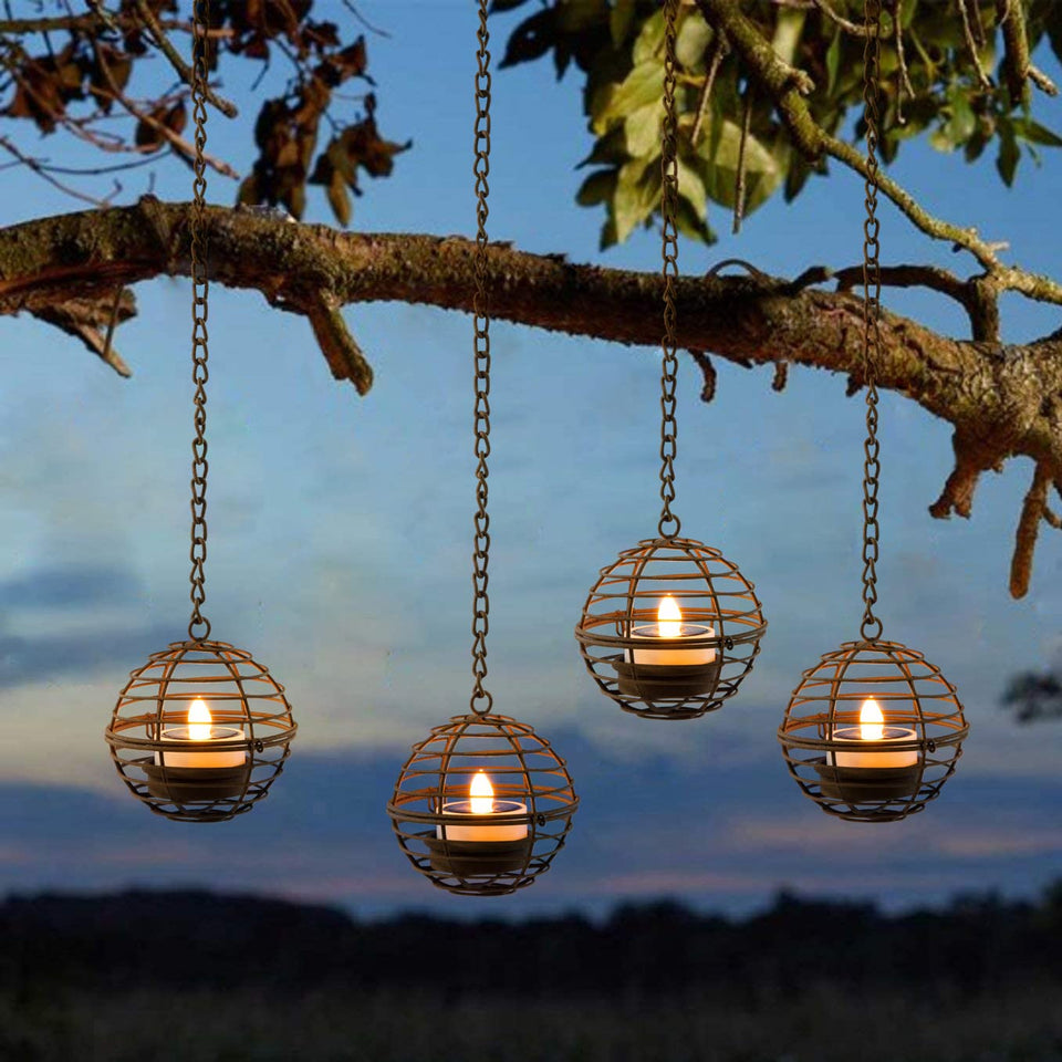 TWINKVILLA solar hanging lantern rust ball adds rustic charm to outdoor spaces