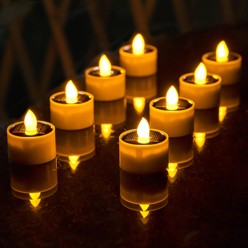 TWINKVILLA Solar Tea Light amber glow for outdoor ambiance.