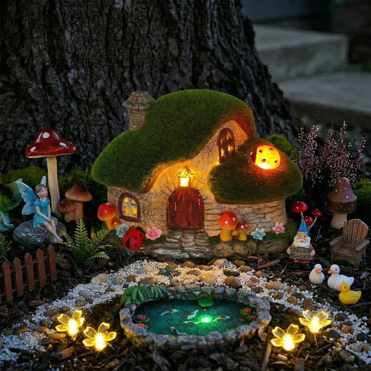 Twinkya fairy garden house window lights brighten outdoor paths at night